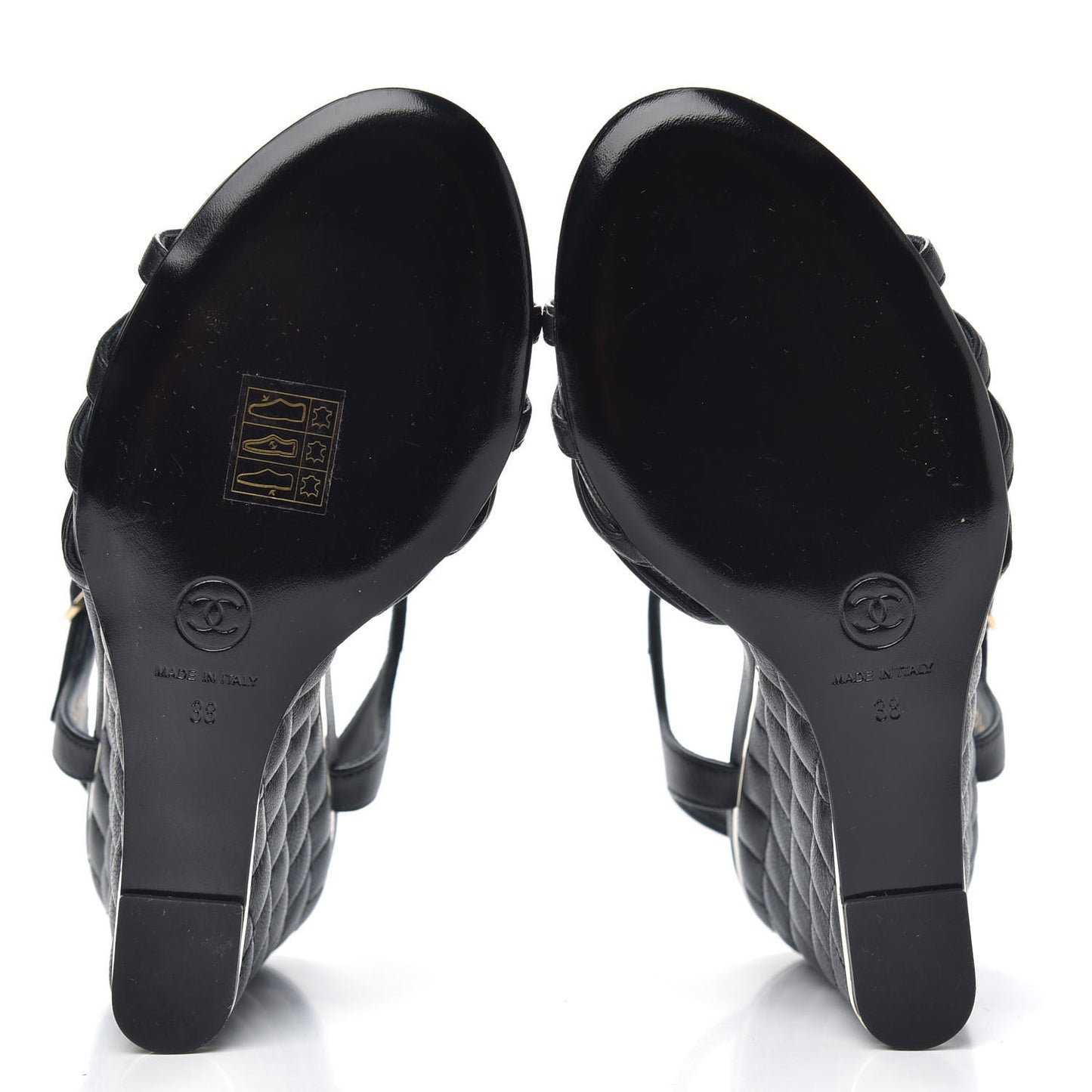 Lambskin Quilted Wedge Sandals 38 Black