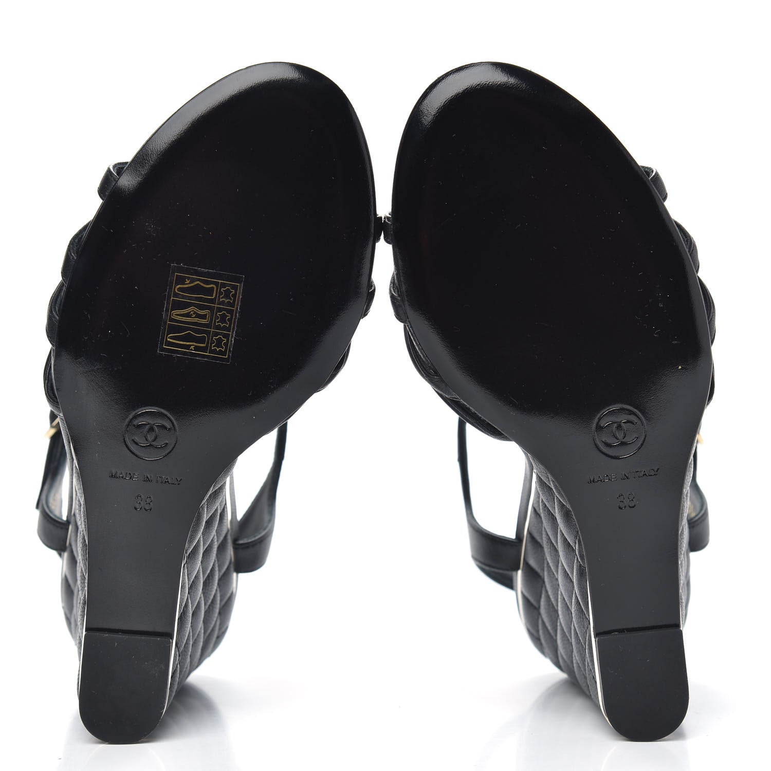 Chanel Lambskin Quilted Wedge Sandals 38 Black 5 of 9