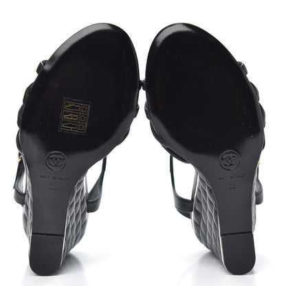 Chanel Lambskin Quilted Wedge Sandals 38 Black 5 of 9