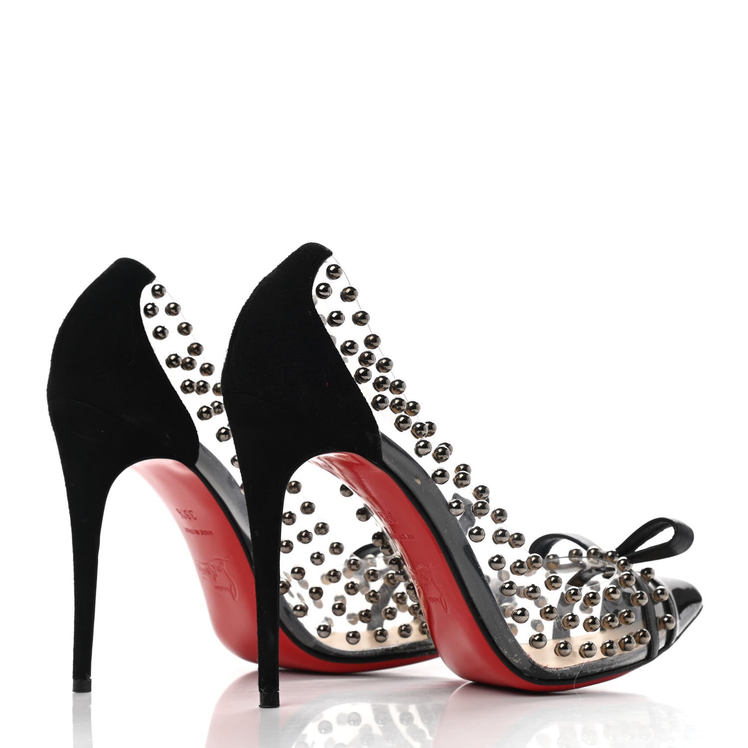 Christian Louboutin Suede Patent Studded Bille et Boule 100 Pumps 38.5 Black 4 of 9