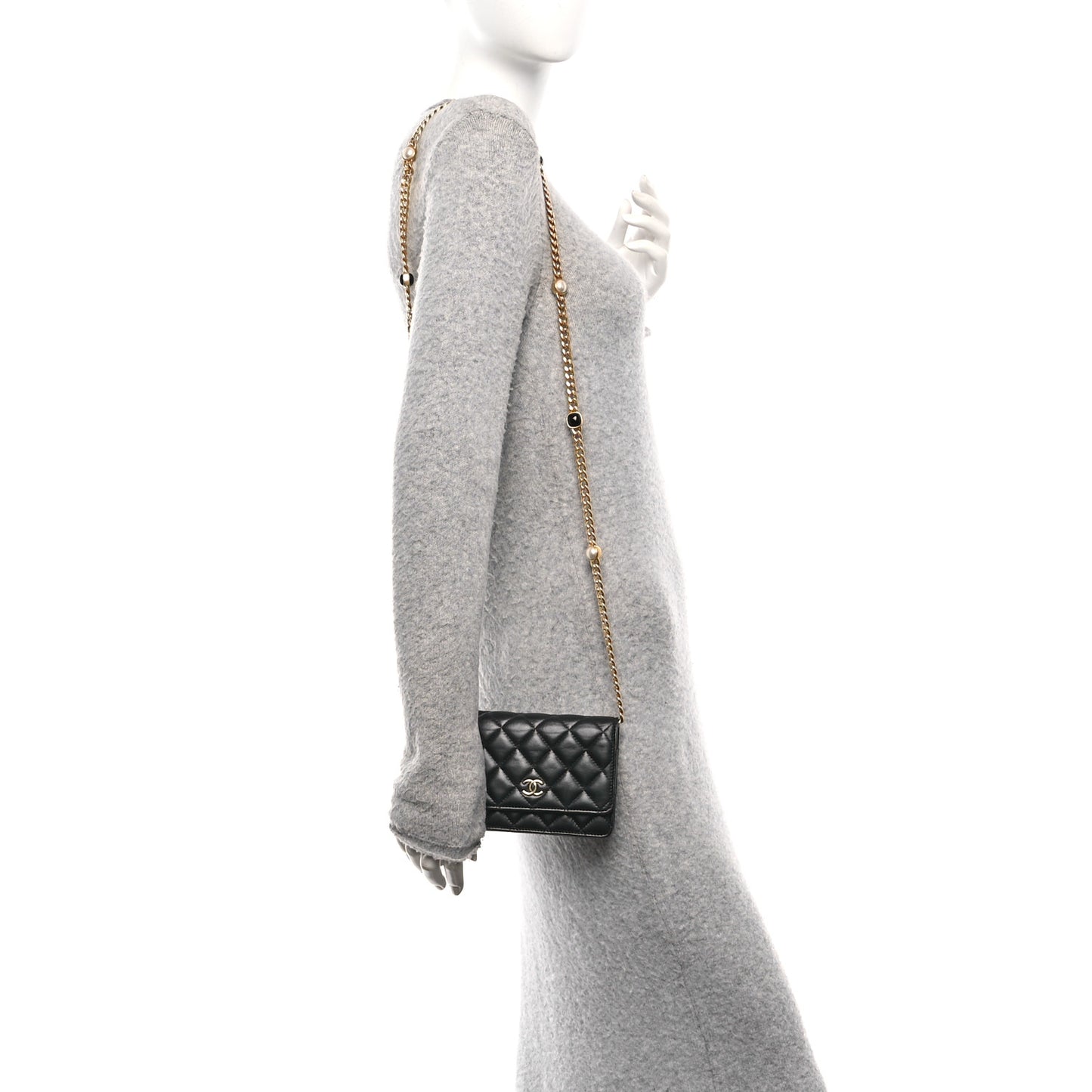 Lambskin Quilted CC Pearl Enamel Clutch on Chain WOC Black