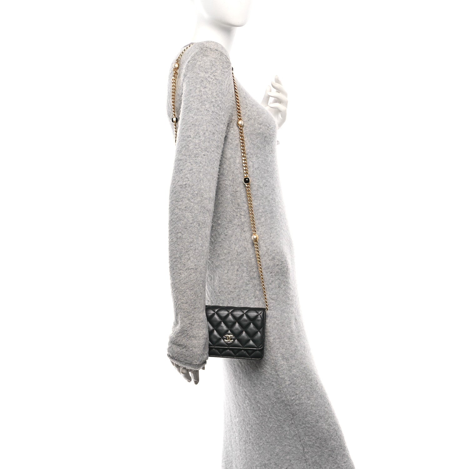 Chanel Lambskin Quilted CC Pearl Enamel Clutch on Chain WOC Black 2 of 13