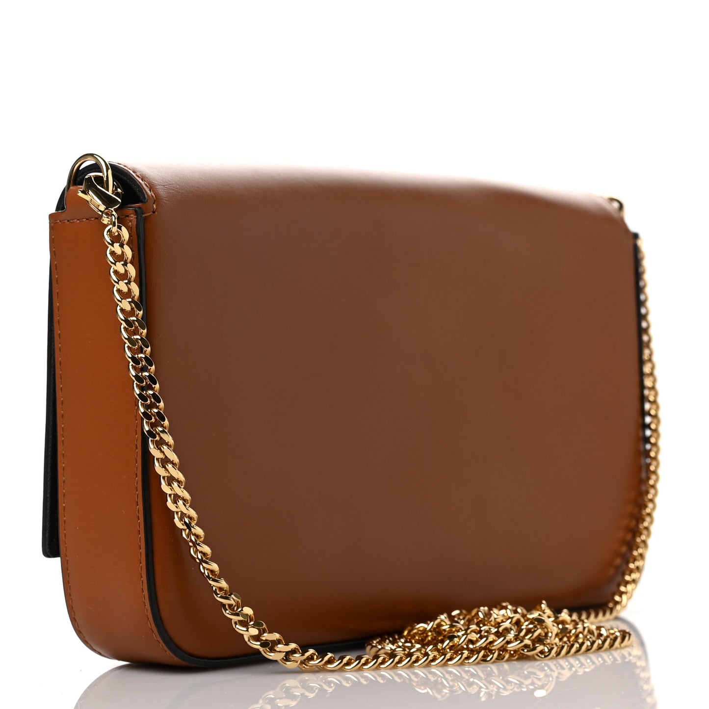 Vitello King Tamponato Logo Embossed Envelope Wallet On Chain with Pouches Cuoio