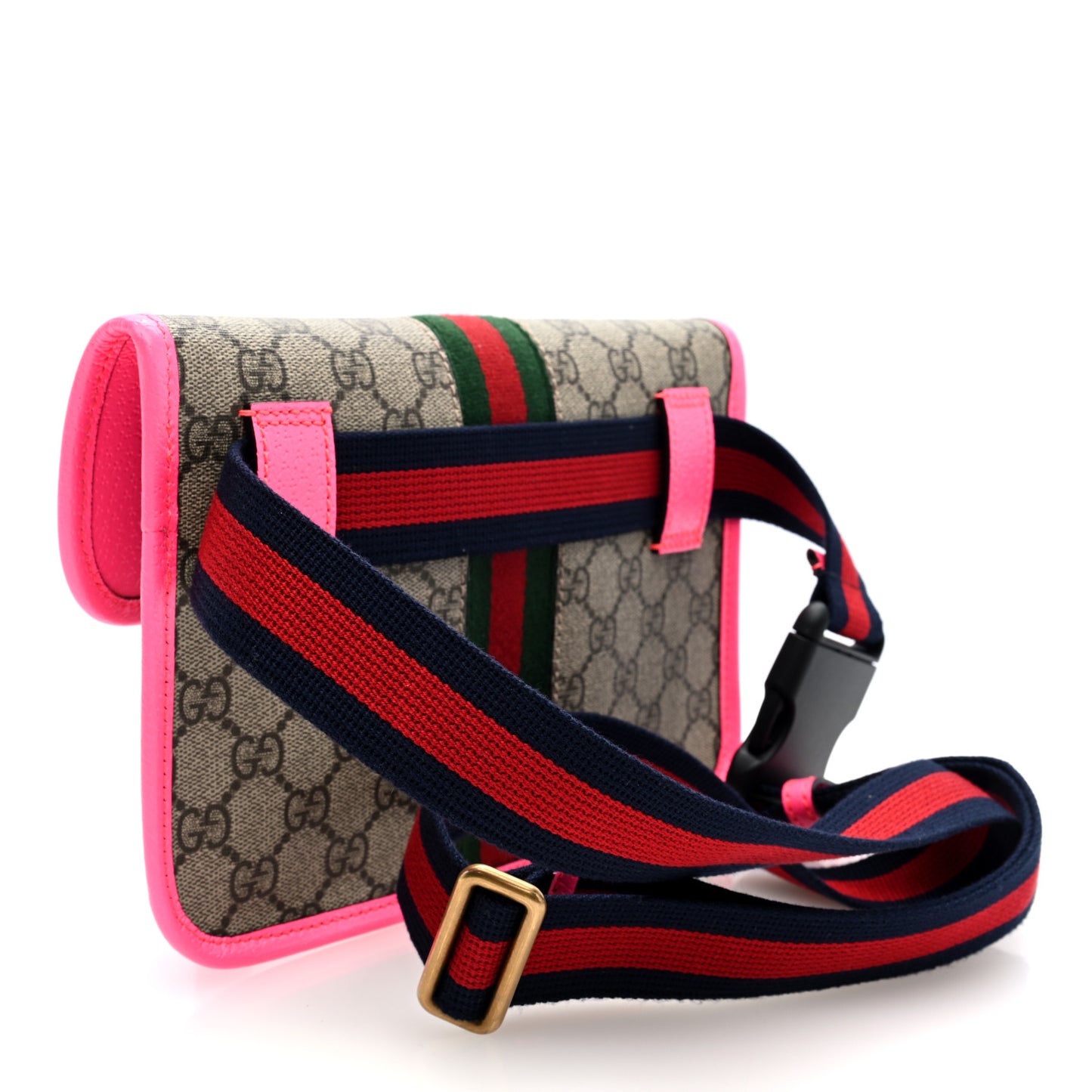 GG Supreme Monogram Web Small Ophidia Belt Bag 100/40 Beige Ebony Fluorescent Fuchsia