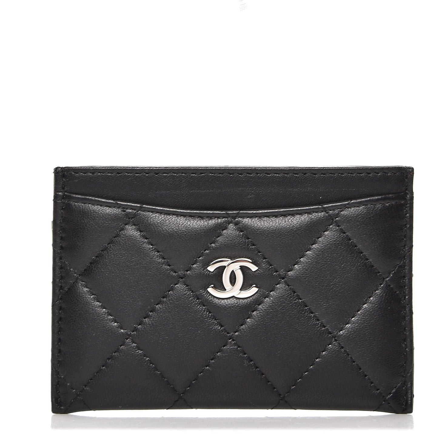 Lambskin Quilted Card Holder Black