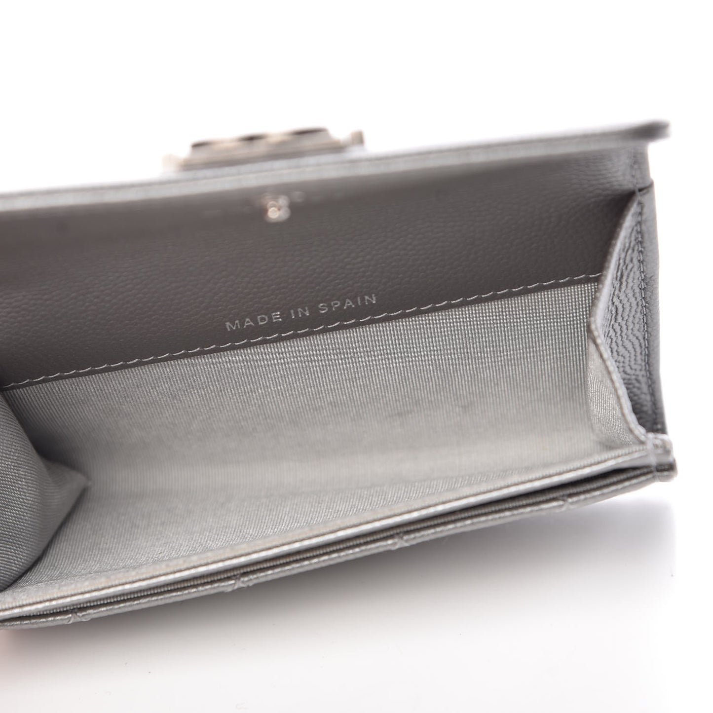Metallic Caviar Quilted Boy Card Holder Wallet Silver