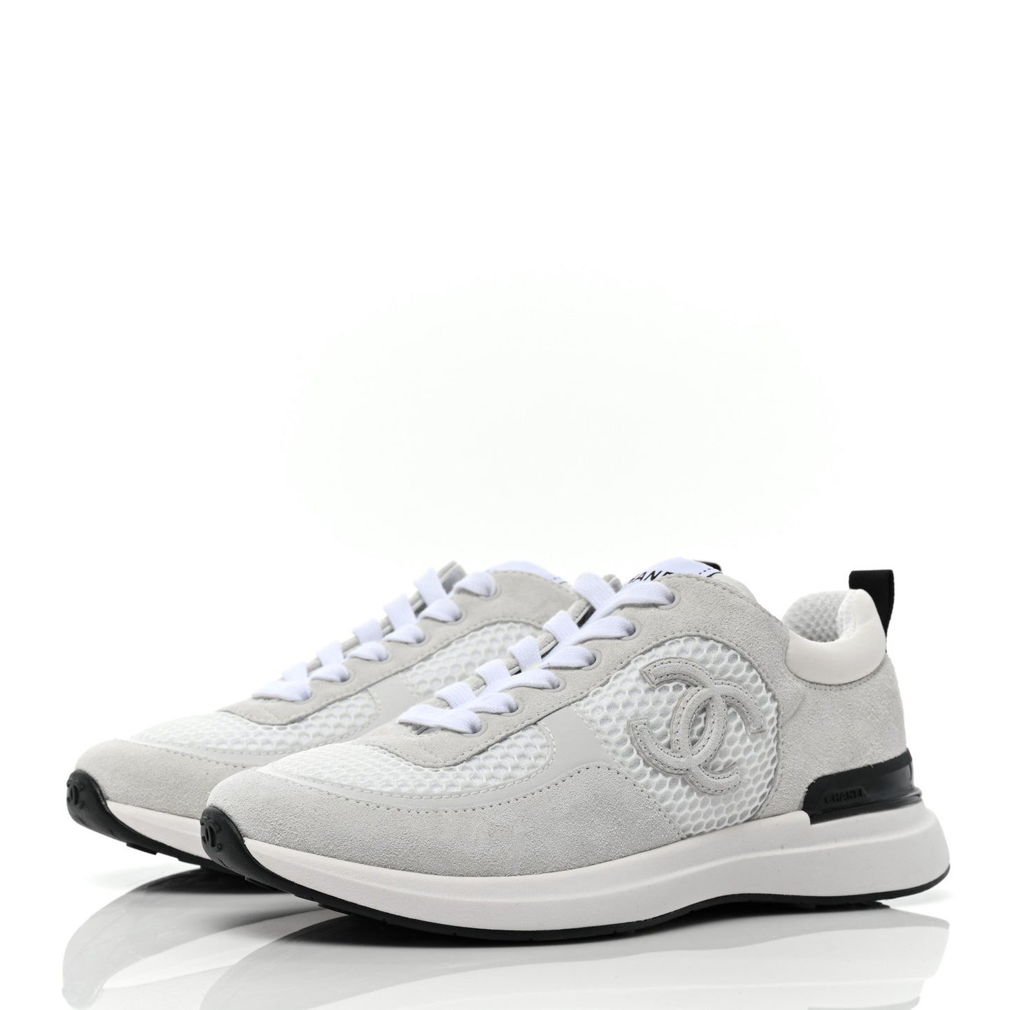 Calfskin Mesh Lycra Suede Womens Logo Sneakers 37 White