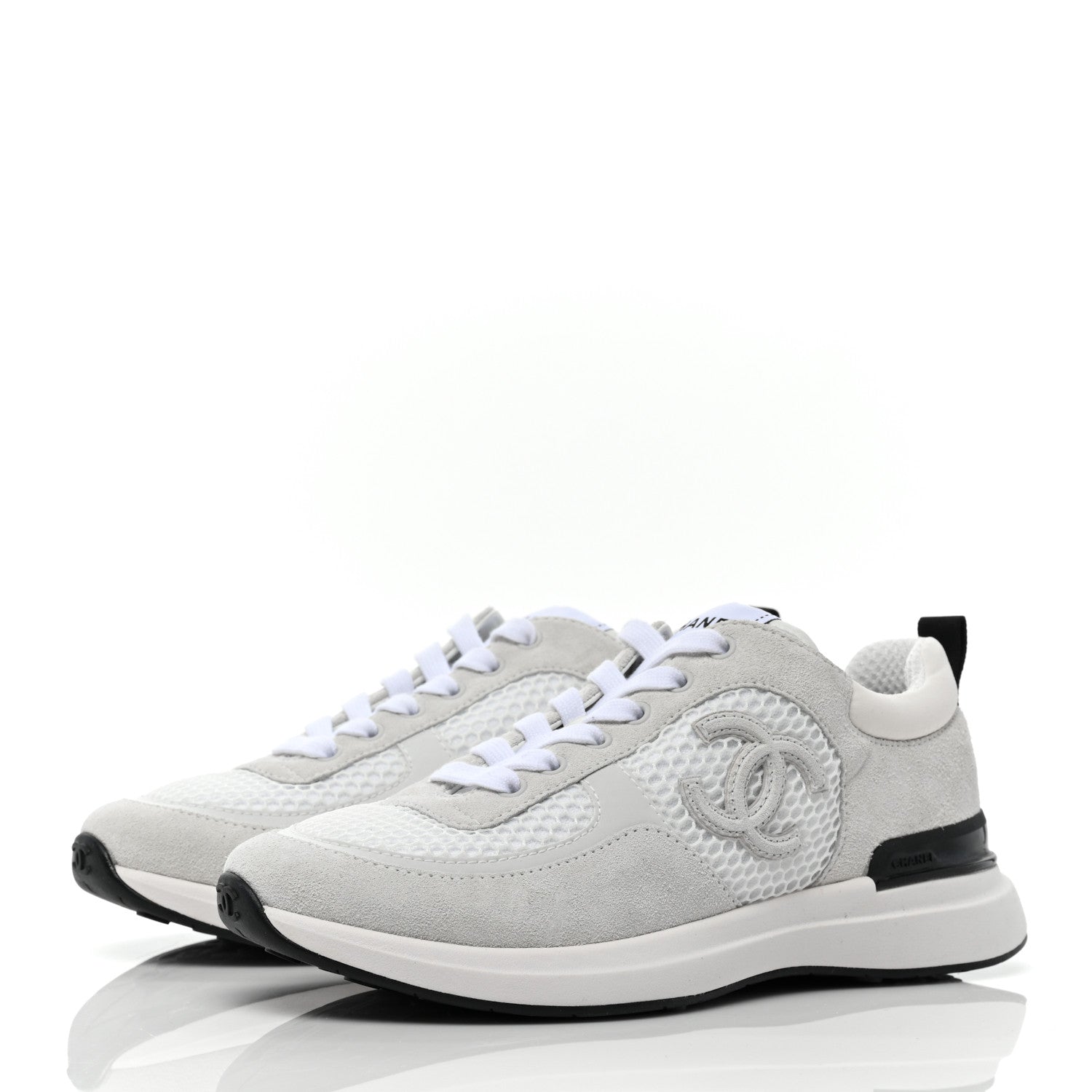 Chanel Calfskin Mesh Lycra Suede Womens Logo Sneakers 37 White 3 of 7