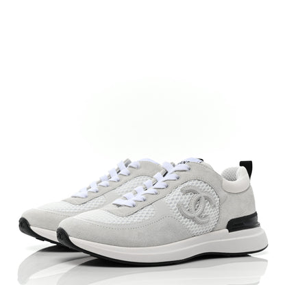 Chanel Calfskin Mesh Lycra Suede Womens Logo Sneakers 37 White 3 of 7