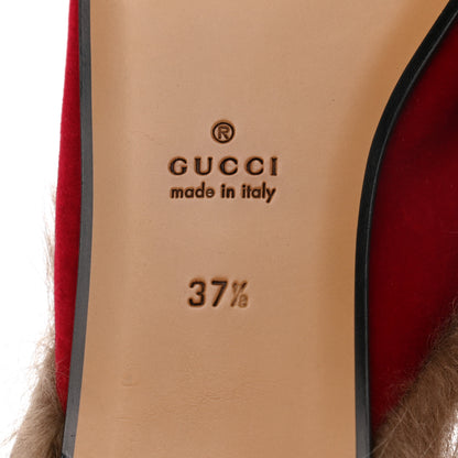Gucci Velvet Fur Womens Princetown Slippers 37.5 Hibiscus Red 6 of 8