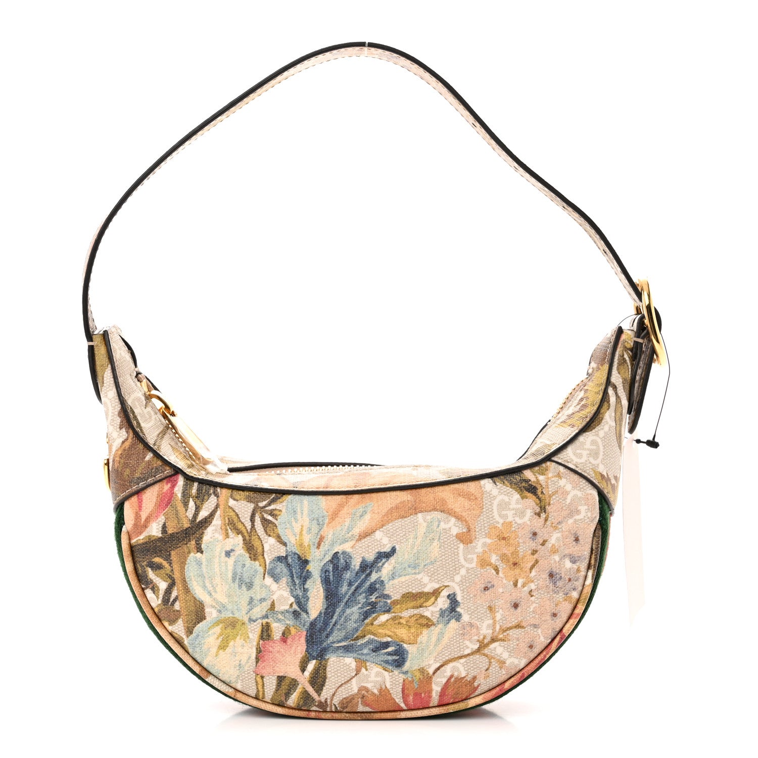 Gucci GG Supreme Monogram Water Flora Web Mini Ophidia Half Moon Hobo Beige White Multicolor 1 of 9