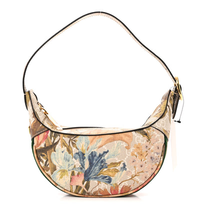 Gucci GG Supreme Monogram Water Flora Web Mini Ophidia Half Moon Hobo Beige White Multicolor 1 of 9