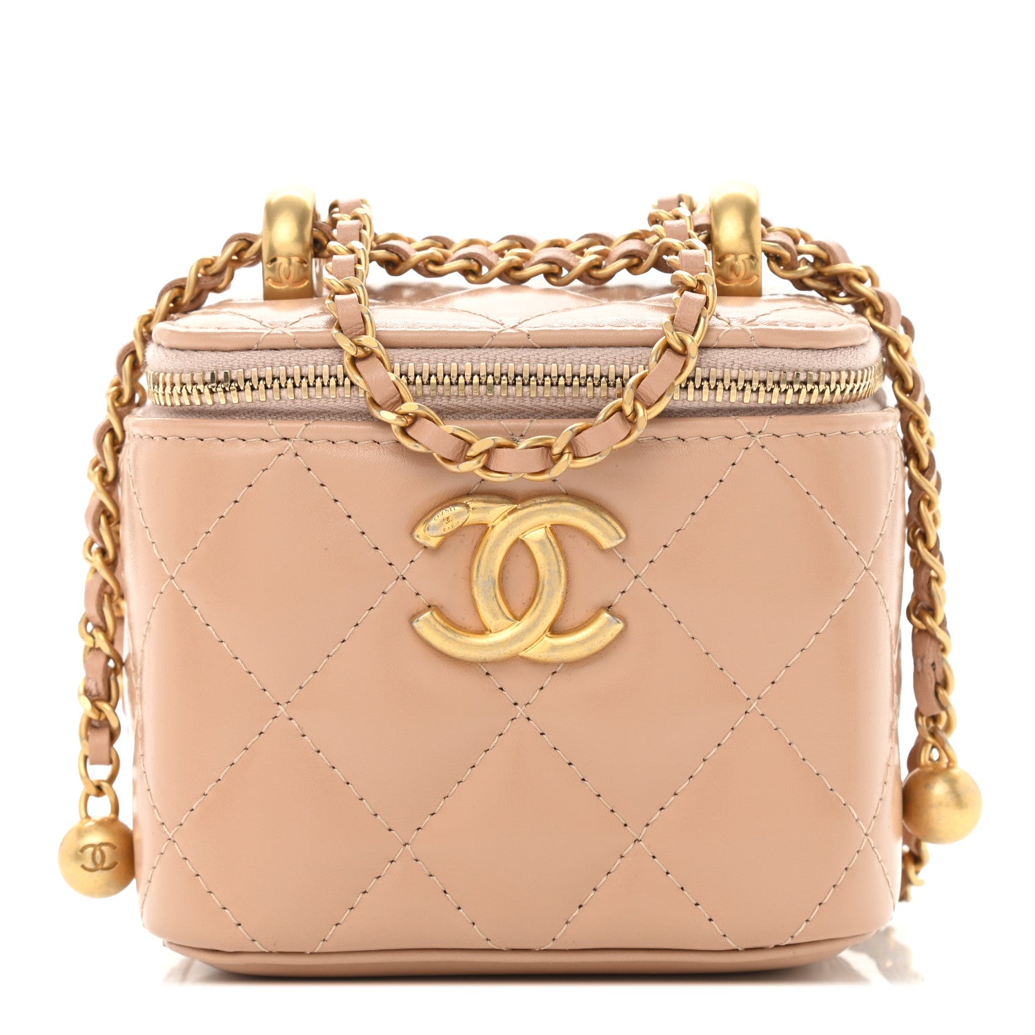 Chanel Calfskin Quilted Mini Perfect Fit Vanity Case With Chain Beige 1 of 10
