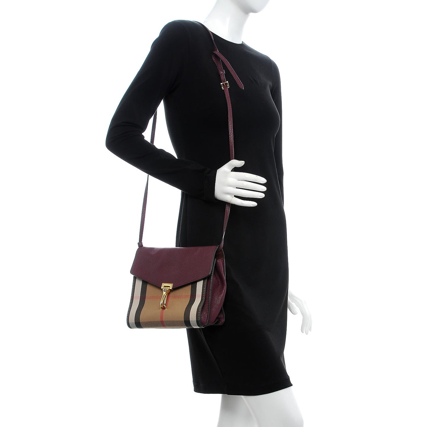 Derby Calfskin House Check Small Macken Crossbody Bag Mahogany Red