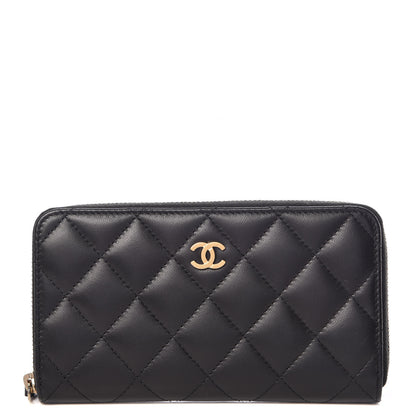 Chanel Lambskin Quilted Small Gusset Zip Around Wallet Black 1 of 9