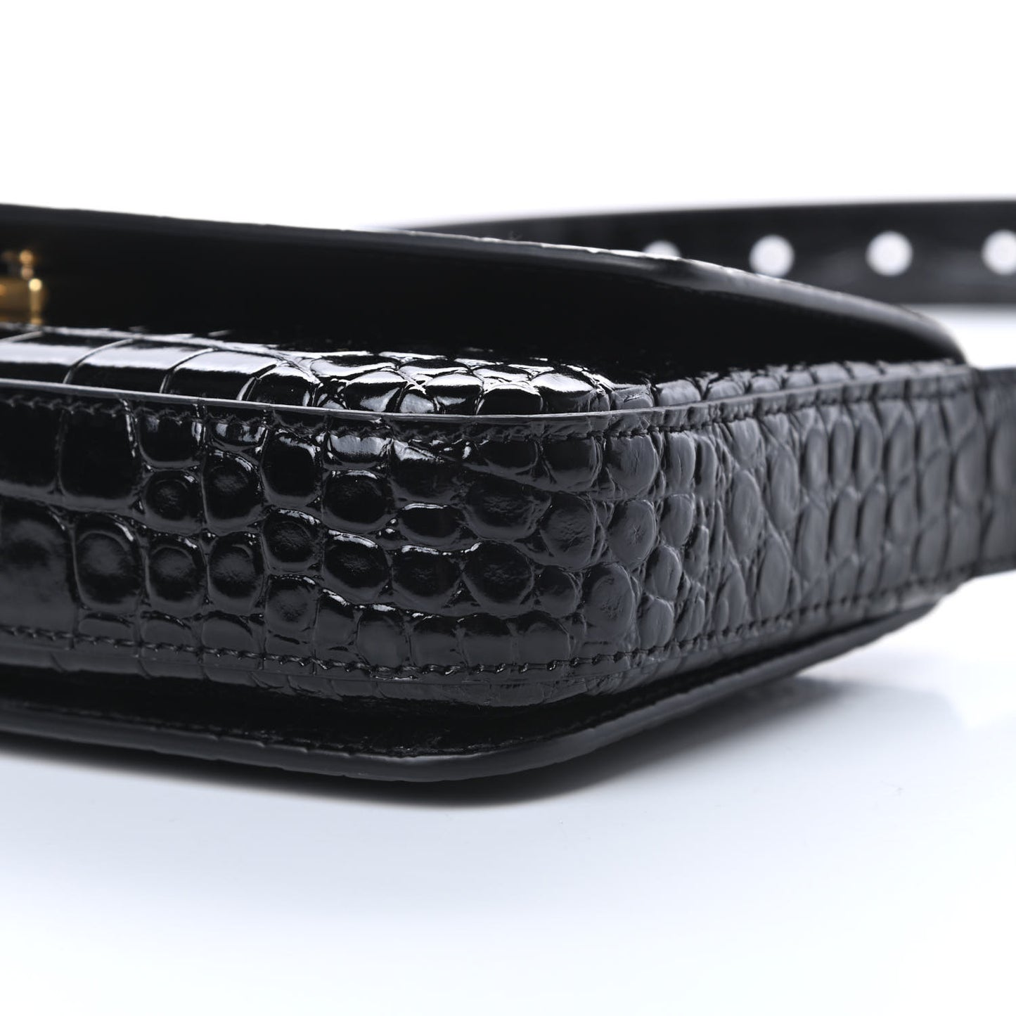 Shiny Calfskin Crocodile Embossed Ghost Sling Bag Black
