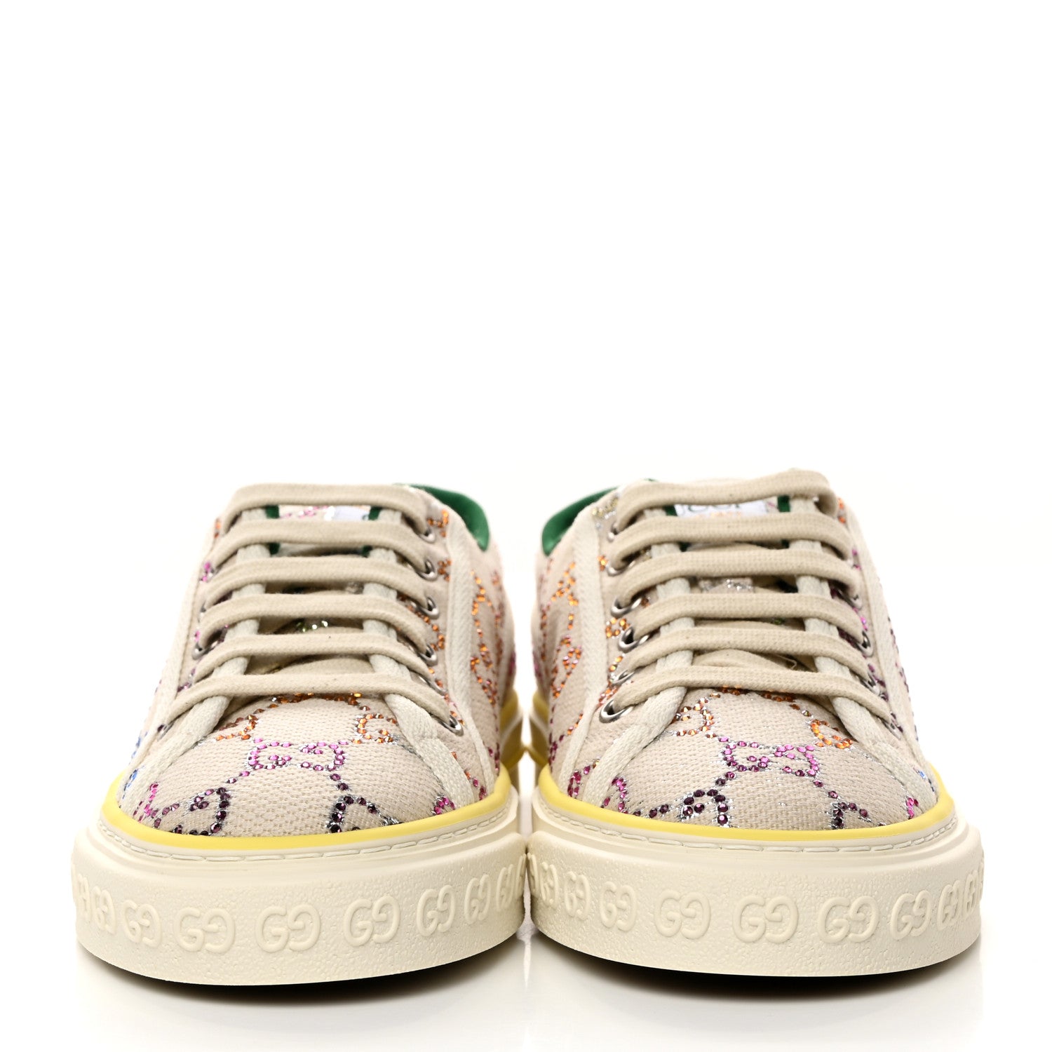 Gucci Canvas Lame Crystal GG Monogram Womens 1977 Tennis Sneakers 36.5 Gardenia Silver Mystic White 2 of 8