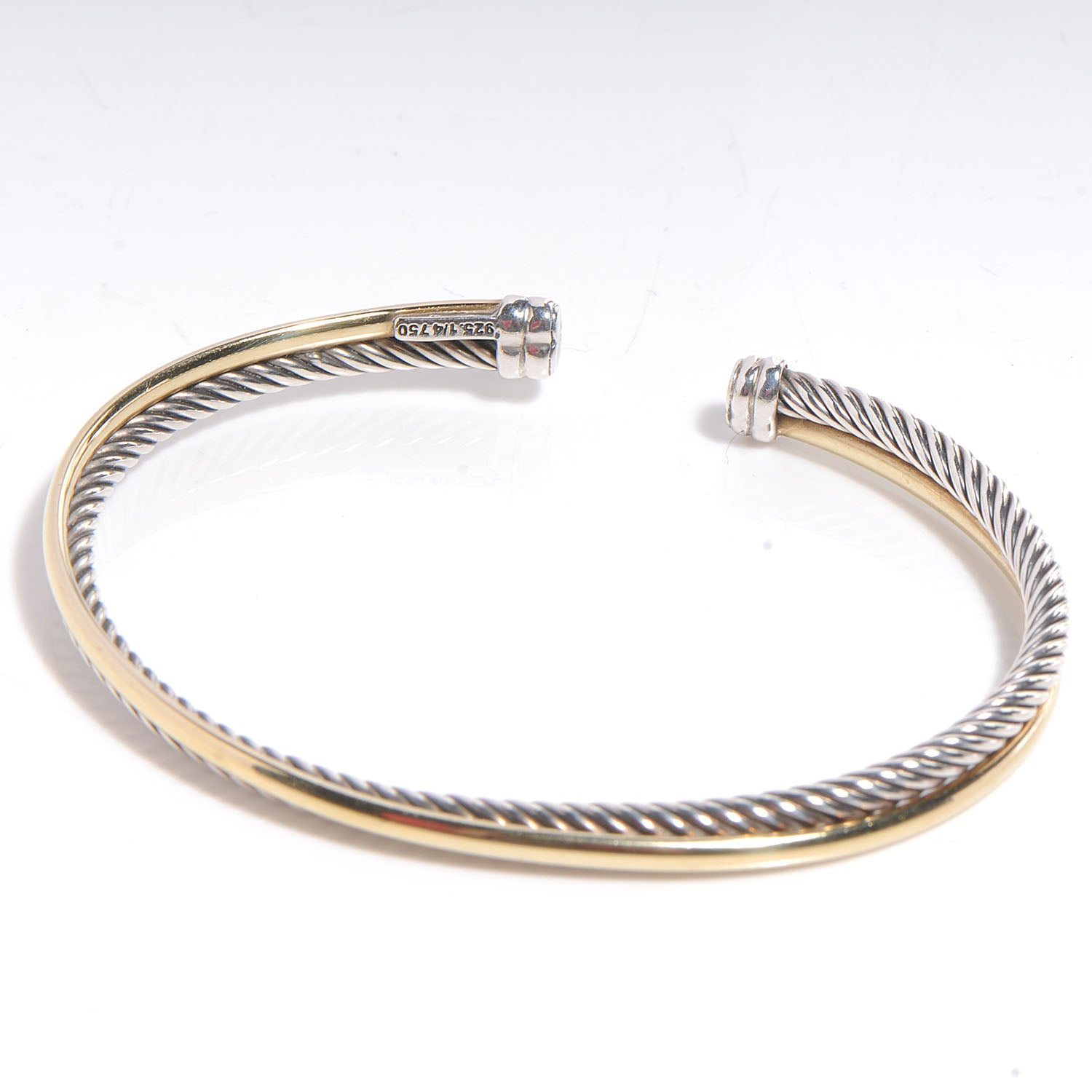 David Yurman Sterling Silver 18K Yellow Gold 3mm Crossover Cuff Bracelet 4 of 5