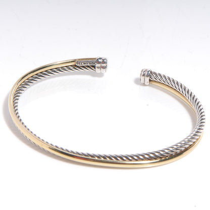 David Yurman Sterling Silver 18K Yellow Gold 3mm Crossover Cuff Bracelet 4 of 5