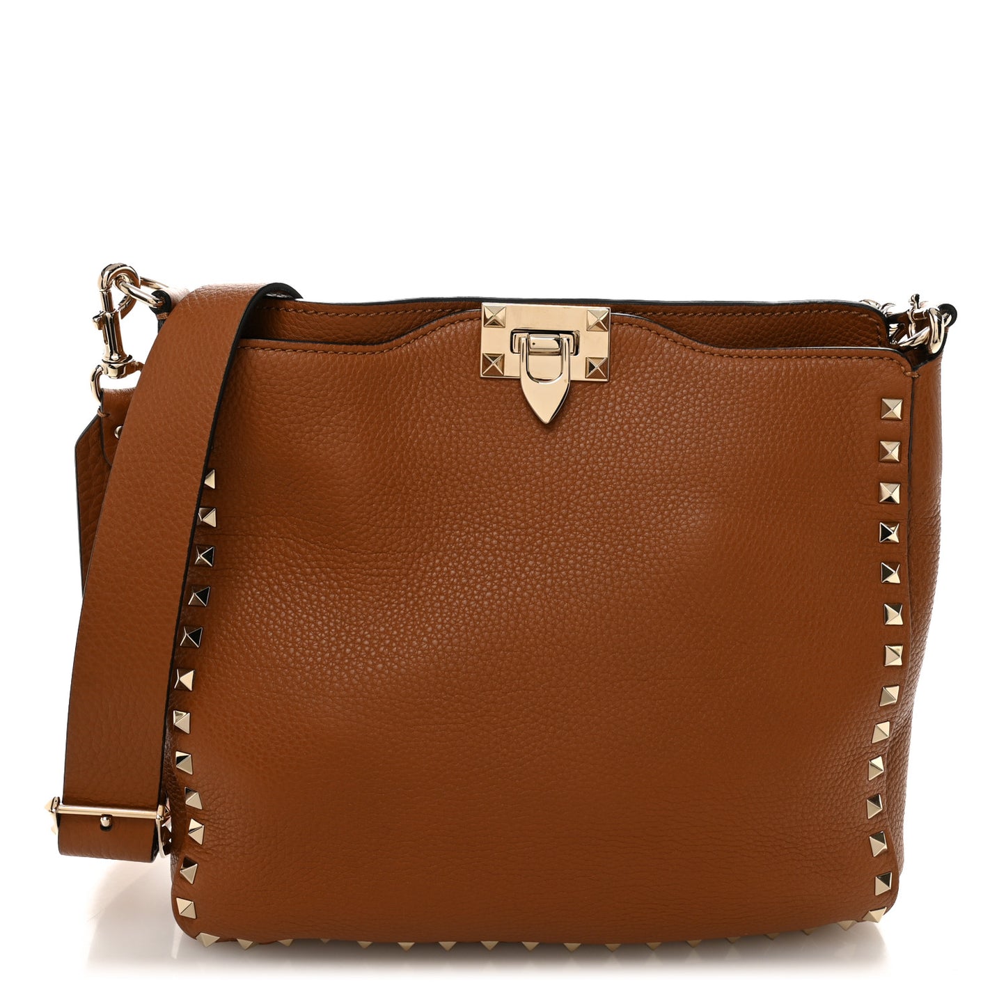 Pebbled Calfskin Small Rockstud Flip-Lock Messenger Bag Light Cuir