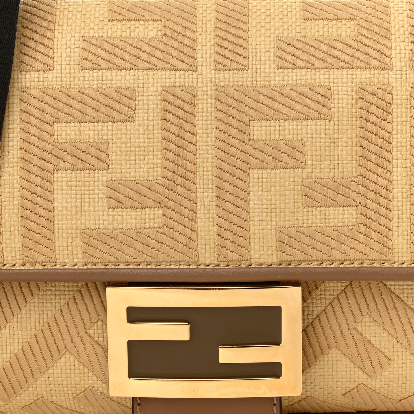 Raffia Vitello King Lucido FF Embroidered Baguette Grano Sand