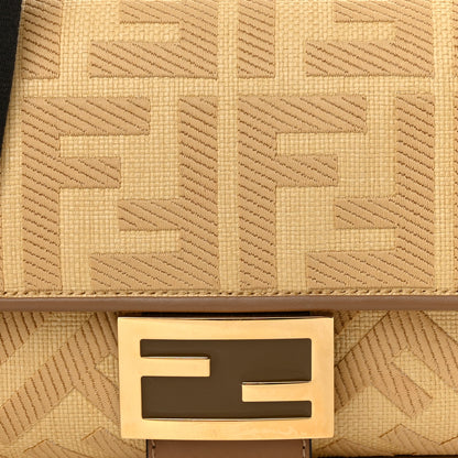 Fendi Raffia Vitello King Lucido FF Embroidered Baguette Grano Sand 8 of 11