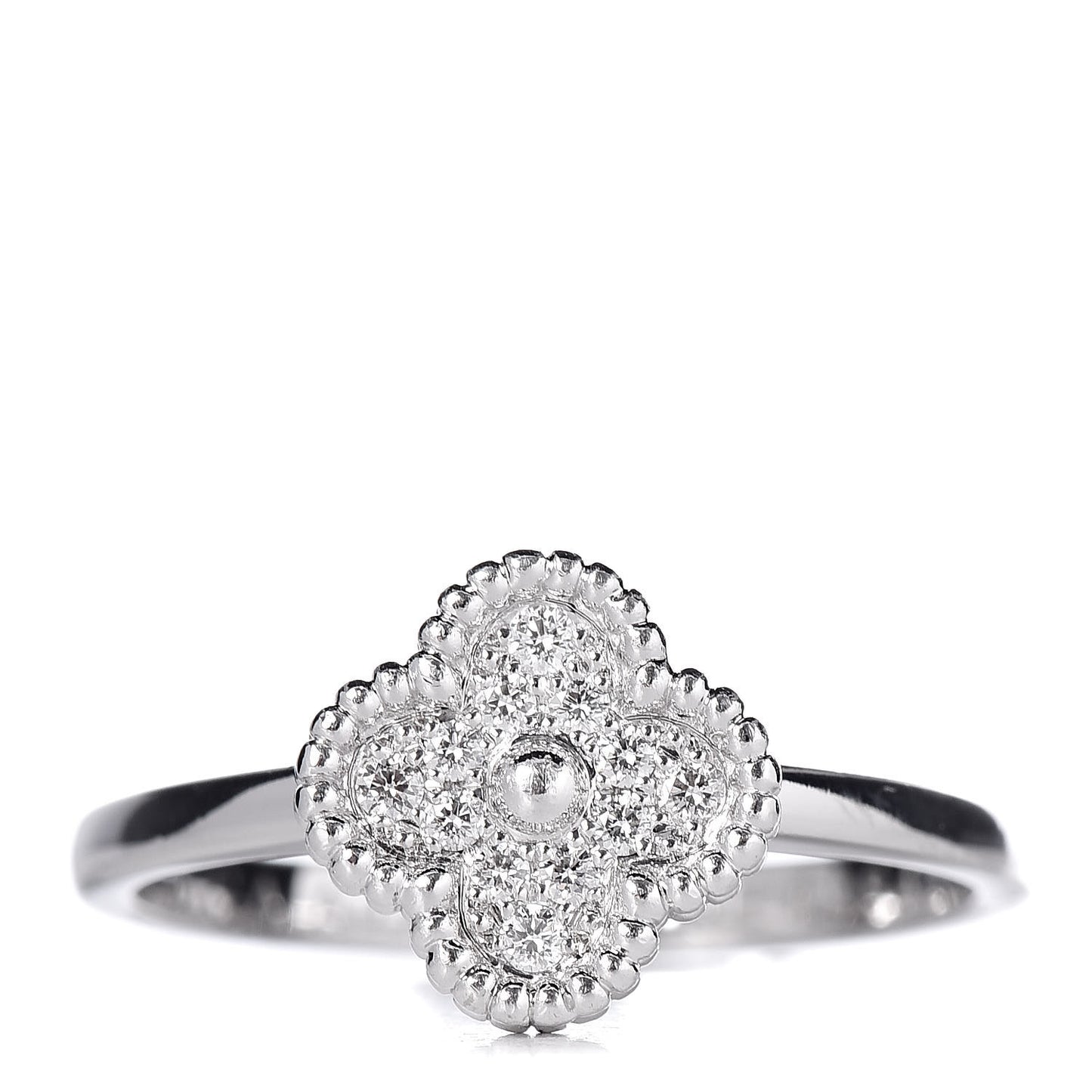 18K White Gold Diamond Sweet Alhambra Ring 52 6