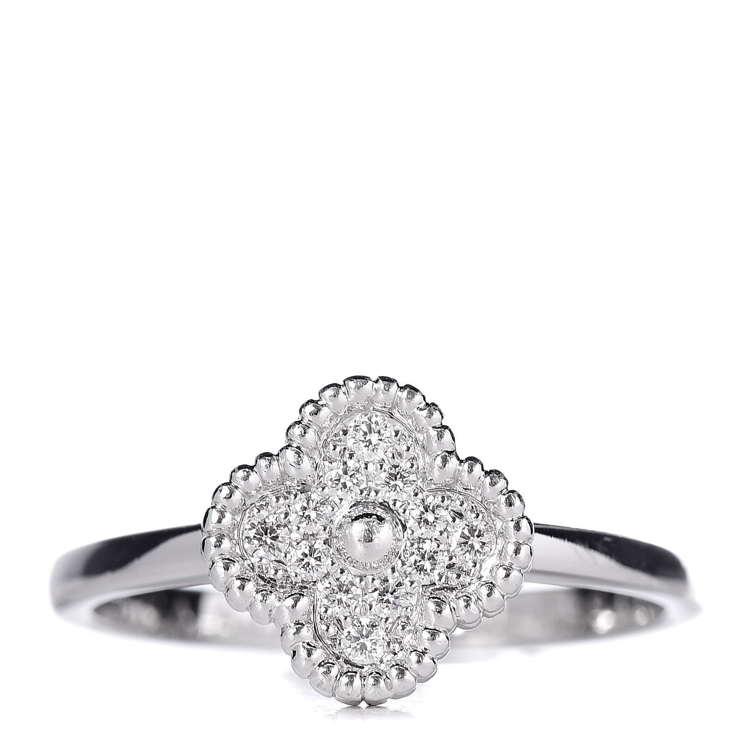 Van Cleef & Arpels 18K White Gold Diamond Sweet Alhambra Ring 52 6 1 of 6