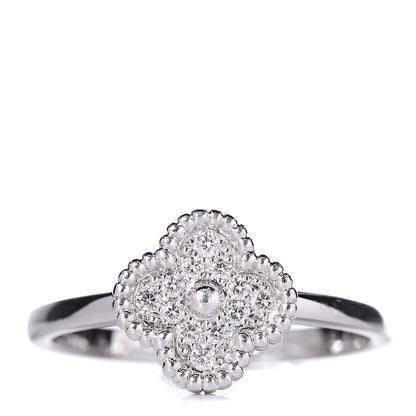 Van Cleef & Arpels 18K White Gold Diamond Sweet Alhambra Ring 52 6 1 of 6