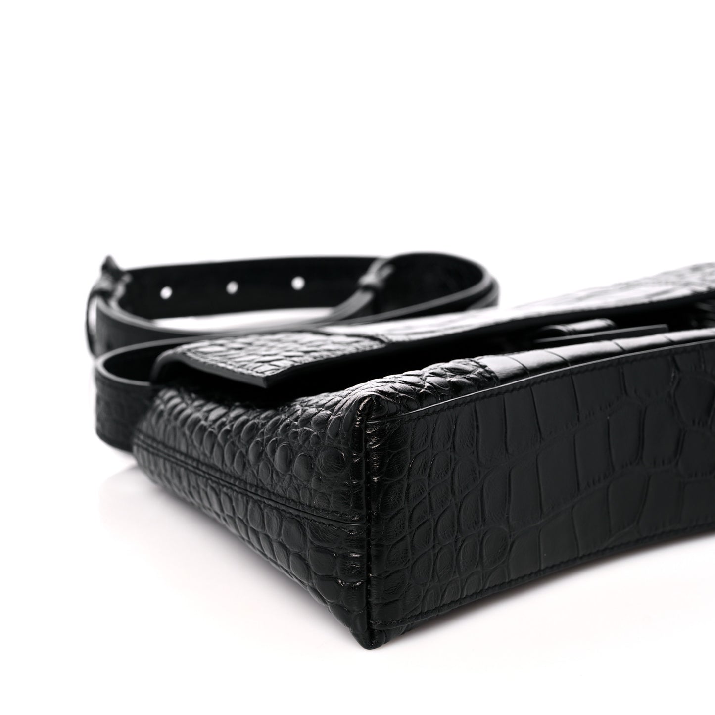 Extra Supple Calfskin Crocodile Embossed Monochrome XS Downtown Shoulder Bag Black