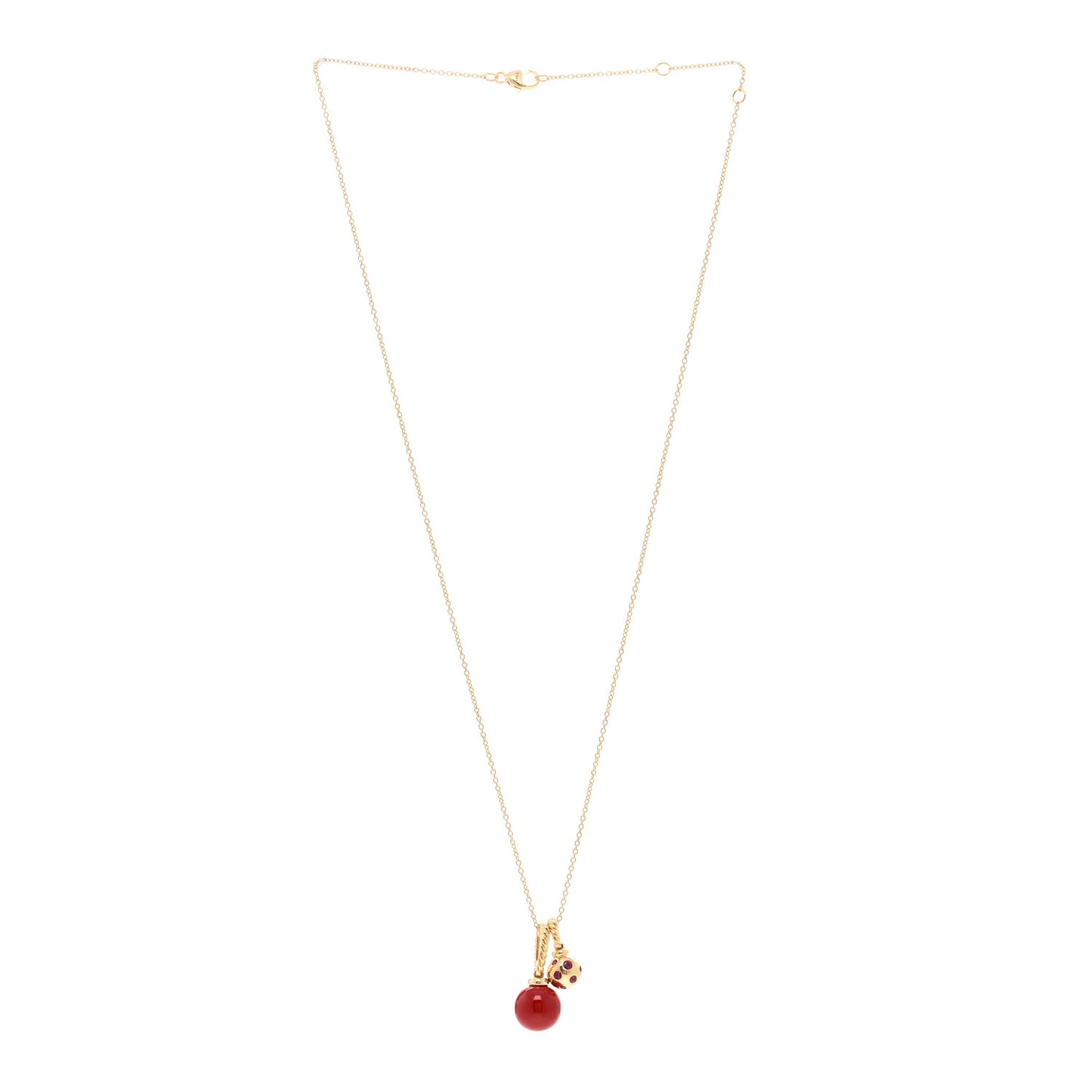 18K Yellow Gold Ruby Enamel Solari Pendant Necklace Cherry