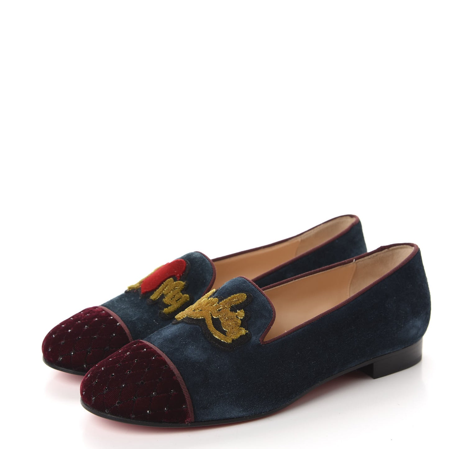 Velvet Veau Velours Cap Toe I Love My Loubies Loafers 37.5 Rouge Imperial Blue Kohl