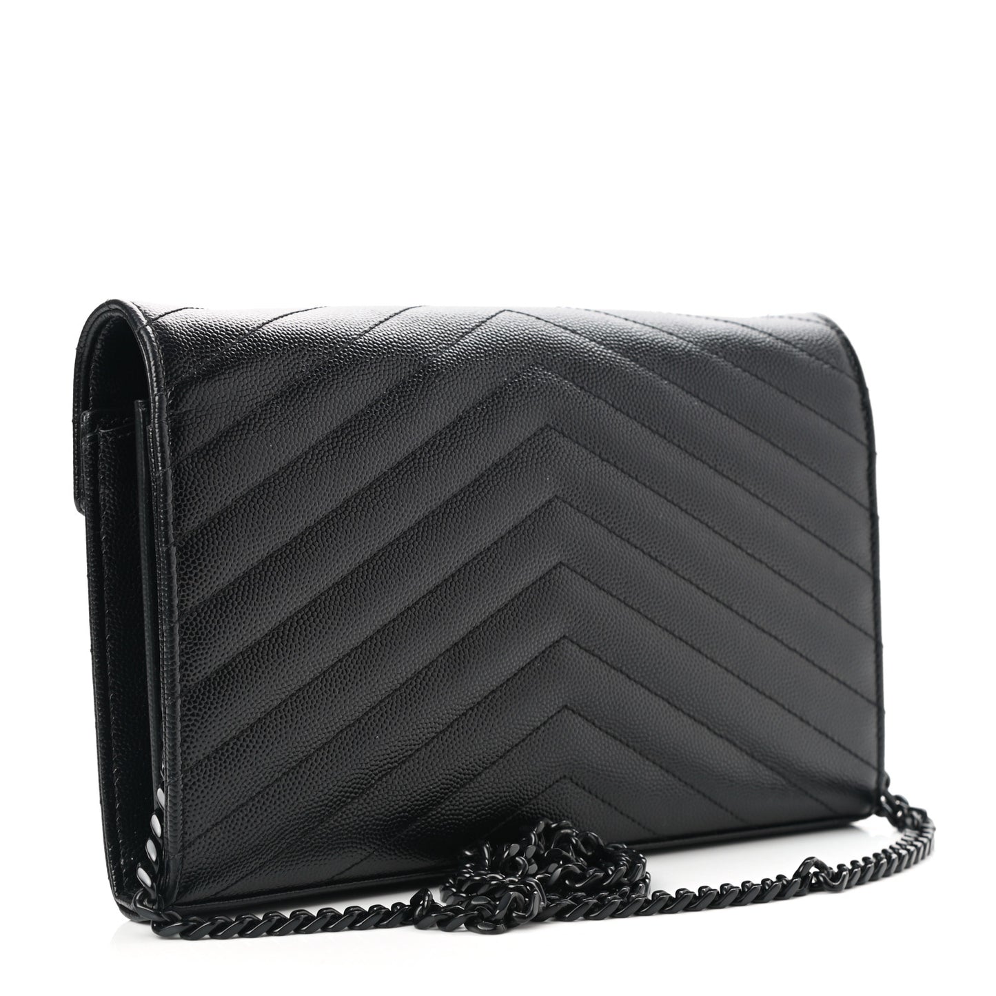 Grain De Poudre Matelasse Chevron Monogram Chain Wallet Black