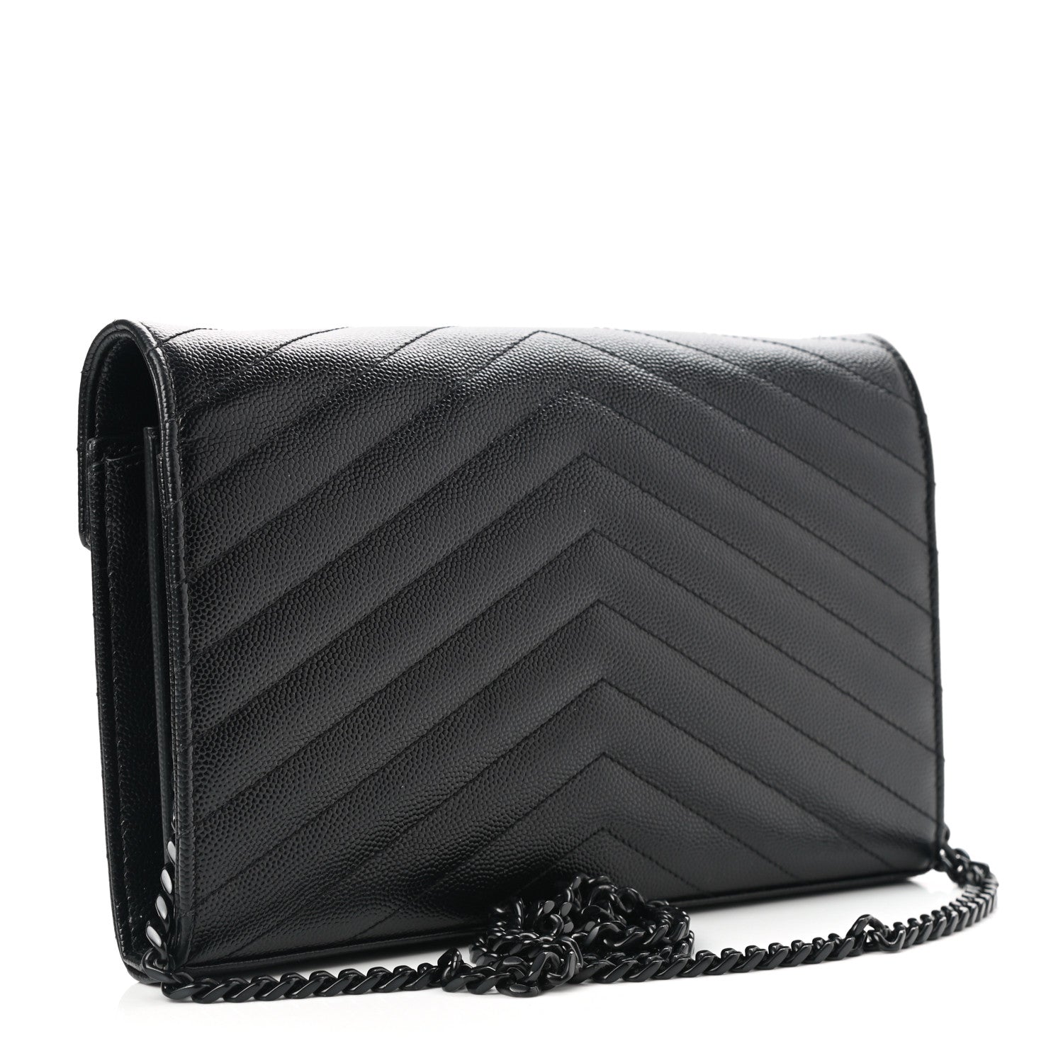 Saint Laurent Grain De Poudre Matelasse Chevron Monogram Chain Wallet Black 2 of 12