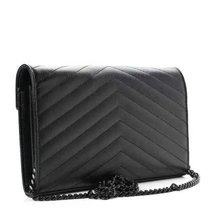 Saint Laurent Grain De Poudre Matelasse Chevron Monogram Chain Wallet Black 2 of 12