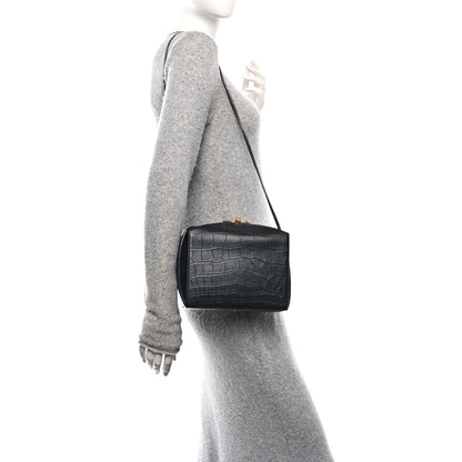 Alexander McQueen Calfskin Crocodile Embossed Box Shoulder Bag 19 Black 2 of 9