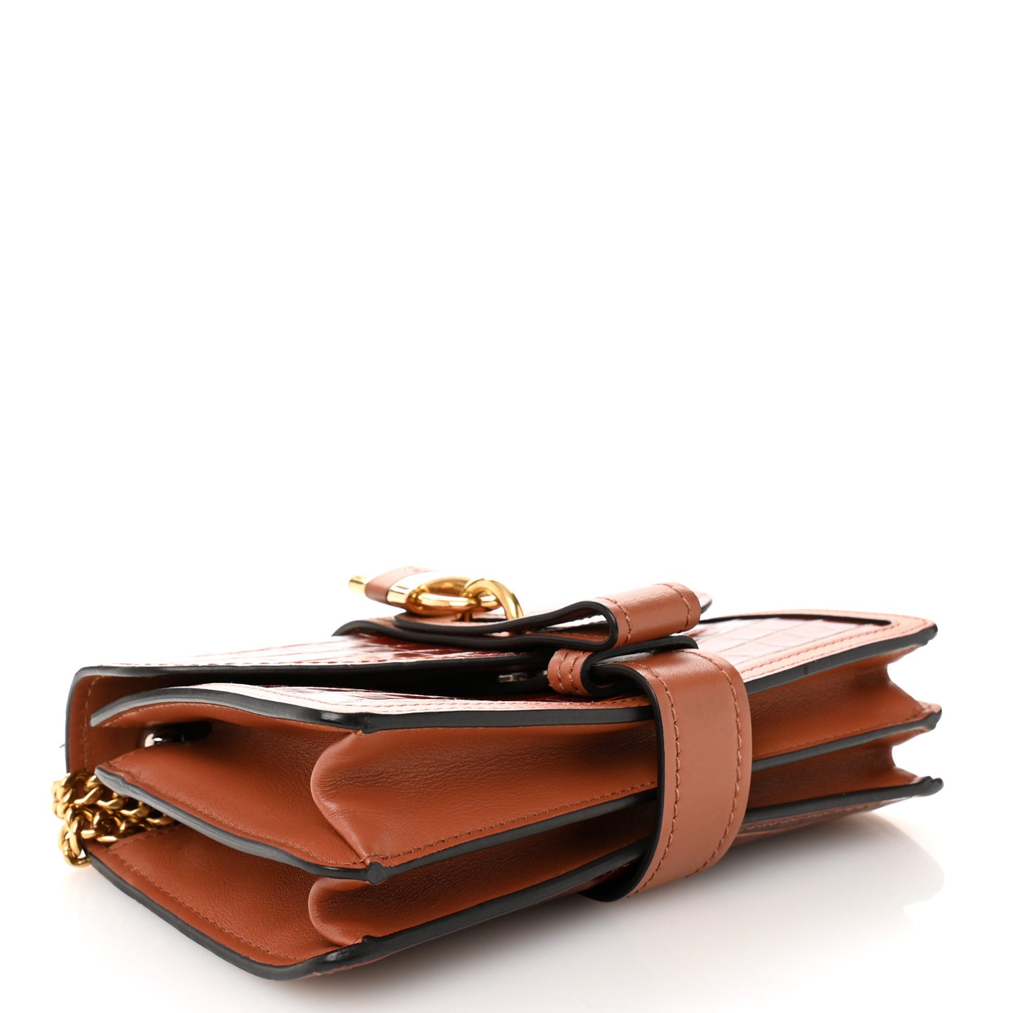Calfskin Crocodile Embossed Aby Chain Shoulder Bag Chestnut Brown