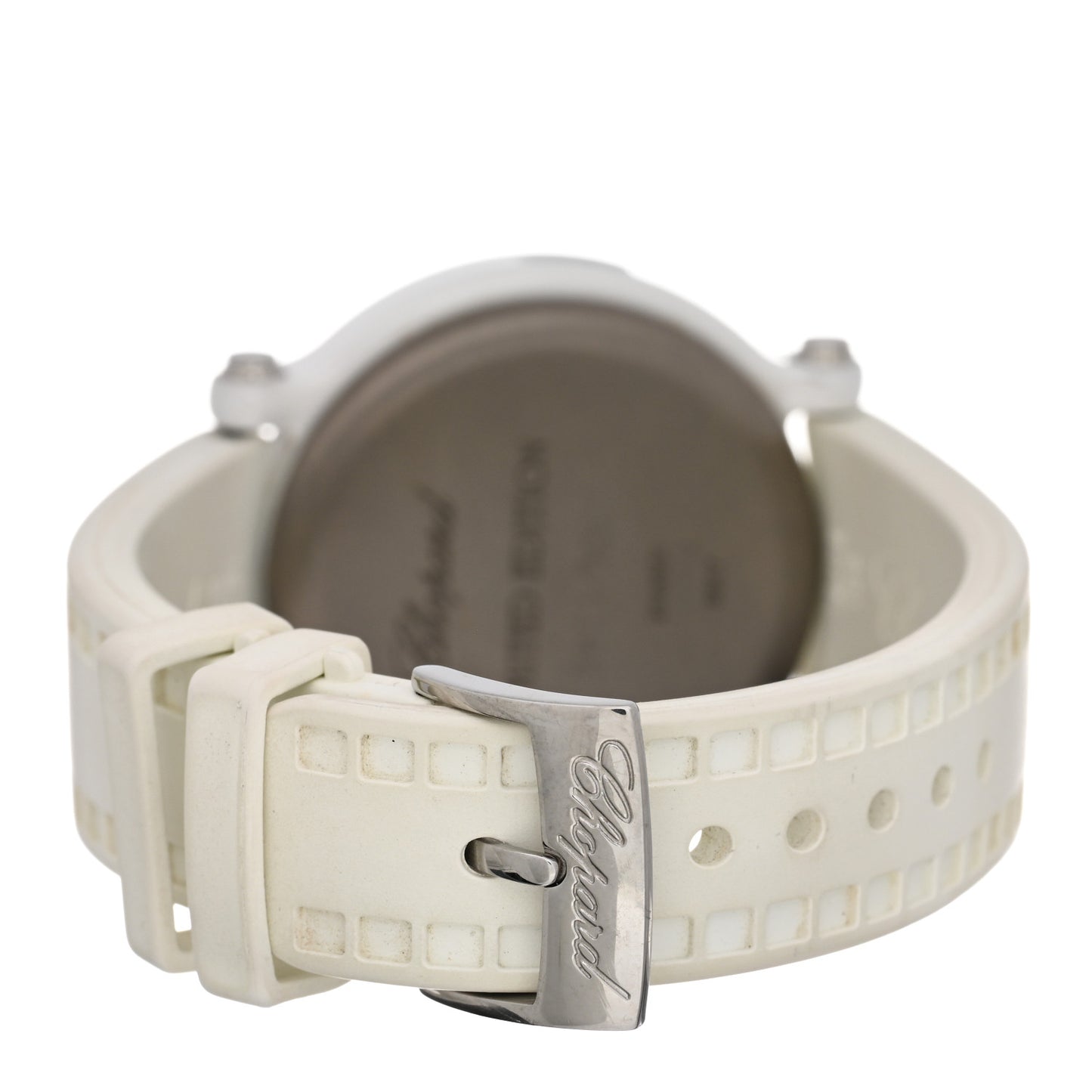 Stainless Steel Rubber 3 Floating Diamond 38mm Happy Sport Watch White
