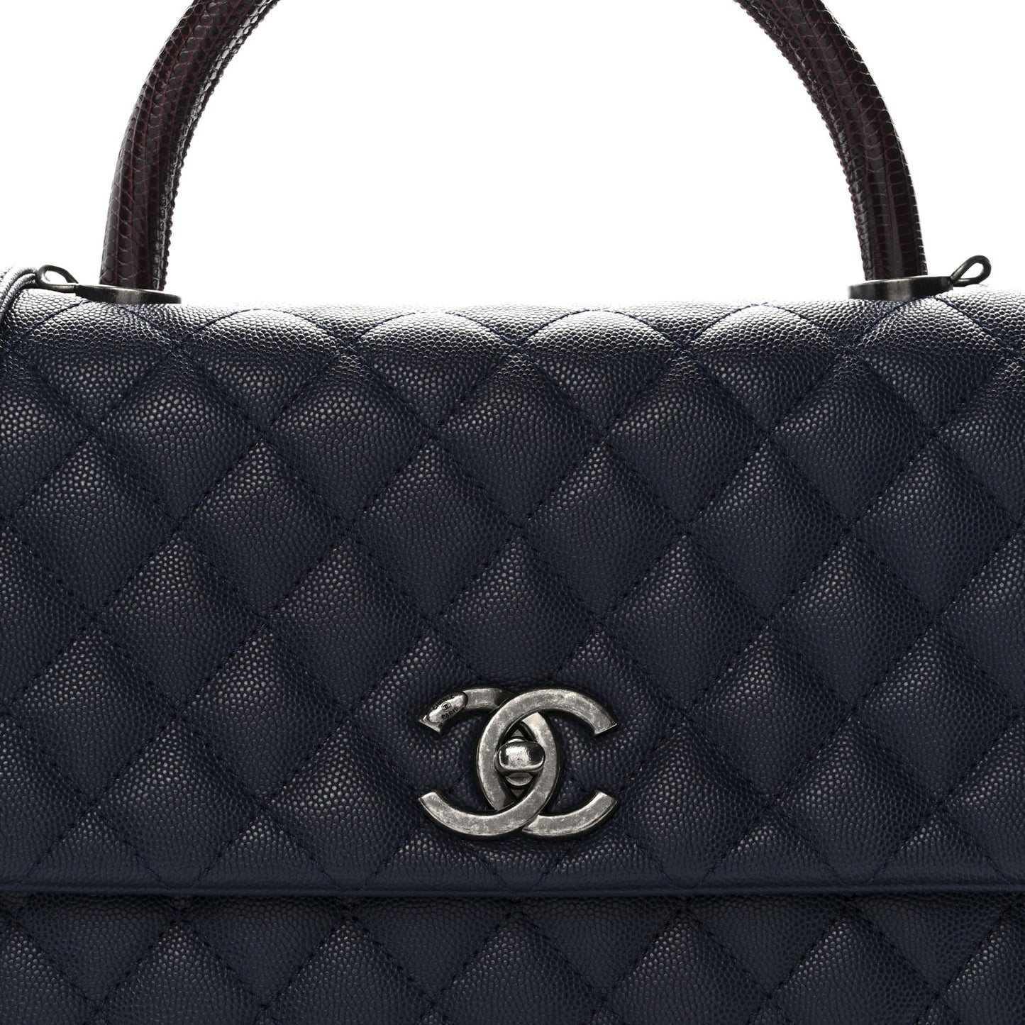 Caviar Lizard Quilted Medium Coco Handle Flap Navy