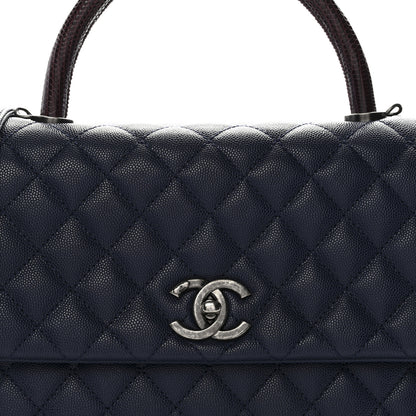 Chanel Caviar Lizard Quilted Medium Coco Handle Flap Navy 7 of 10
