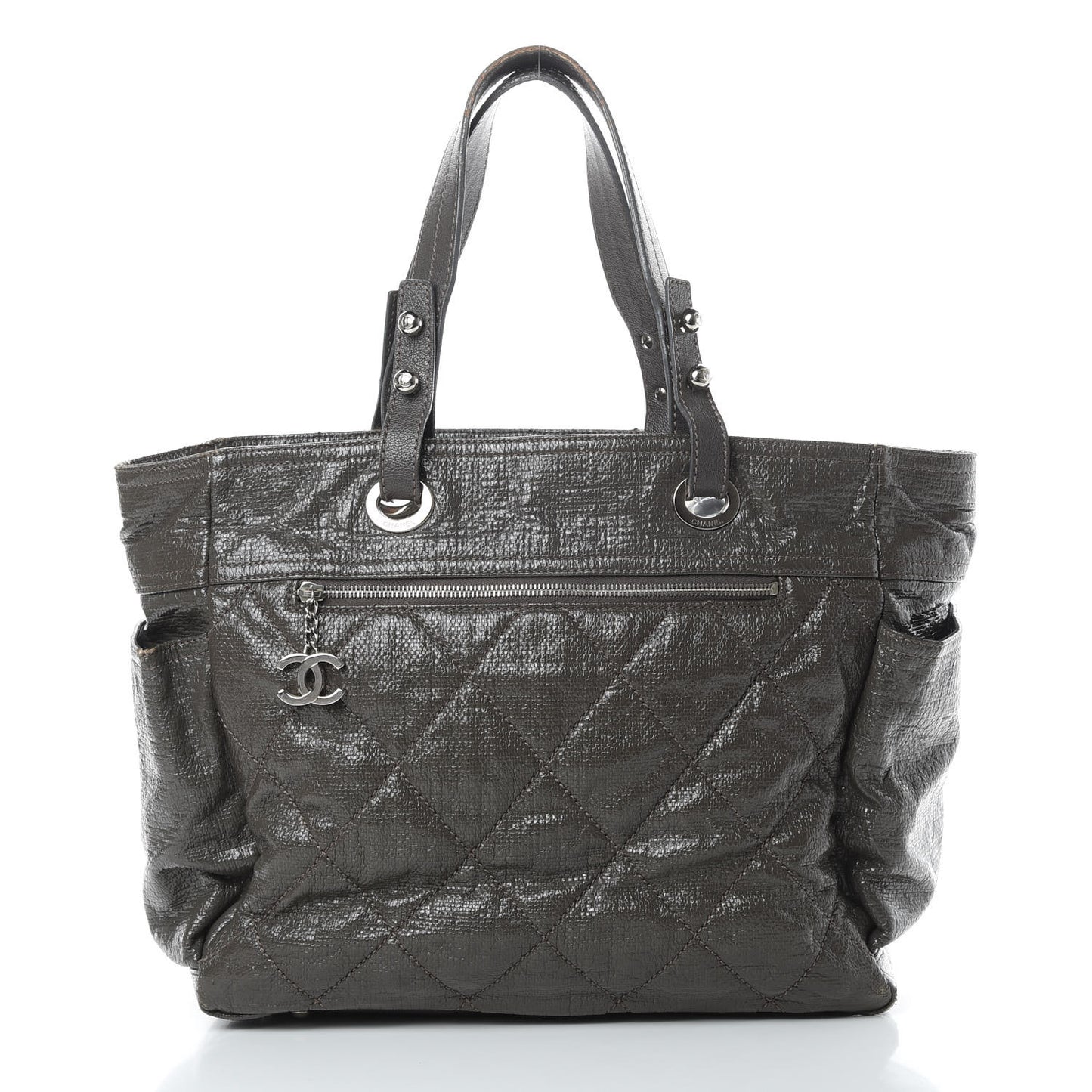 Coated Canvas Quilted Large Paris Biarritz Tote Grey