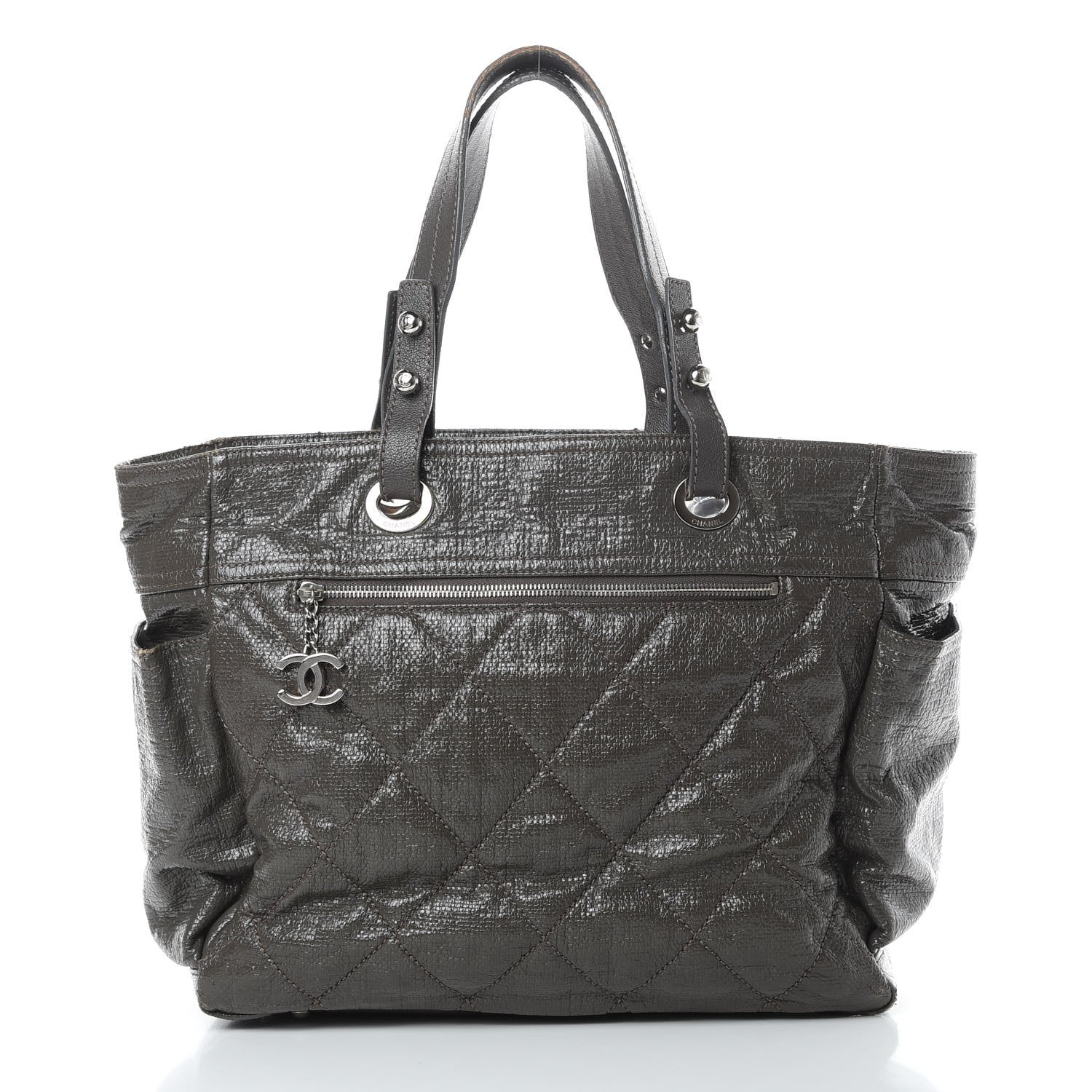 Chanel Coated Canvas Quilted Large Paris Biarritz Tote Grey 3 of 20