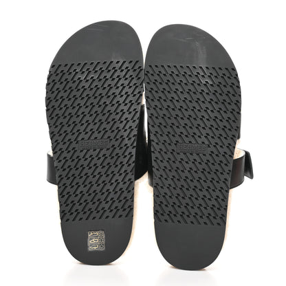 Hermes Calfskin Woolskin Mens Chypre Sandals 42.5 Black Ecru 5 of 9
