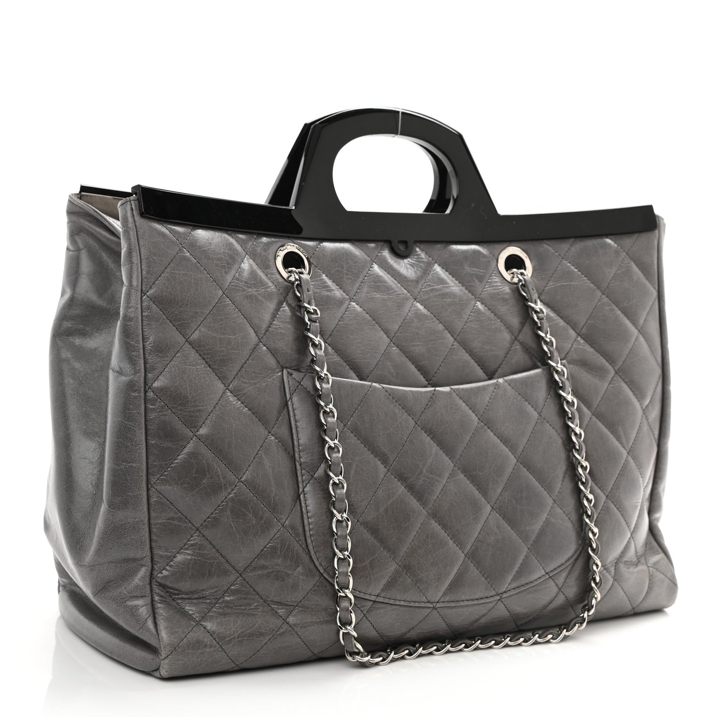 Glazed Calfskin Quilted Large CC Delivery Tote Grey