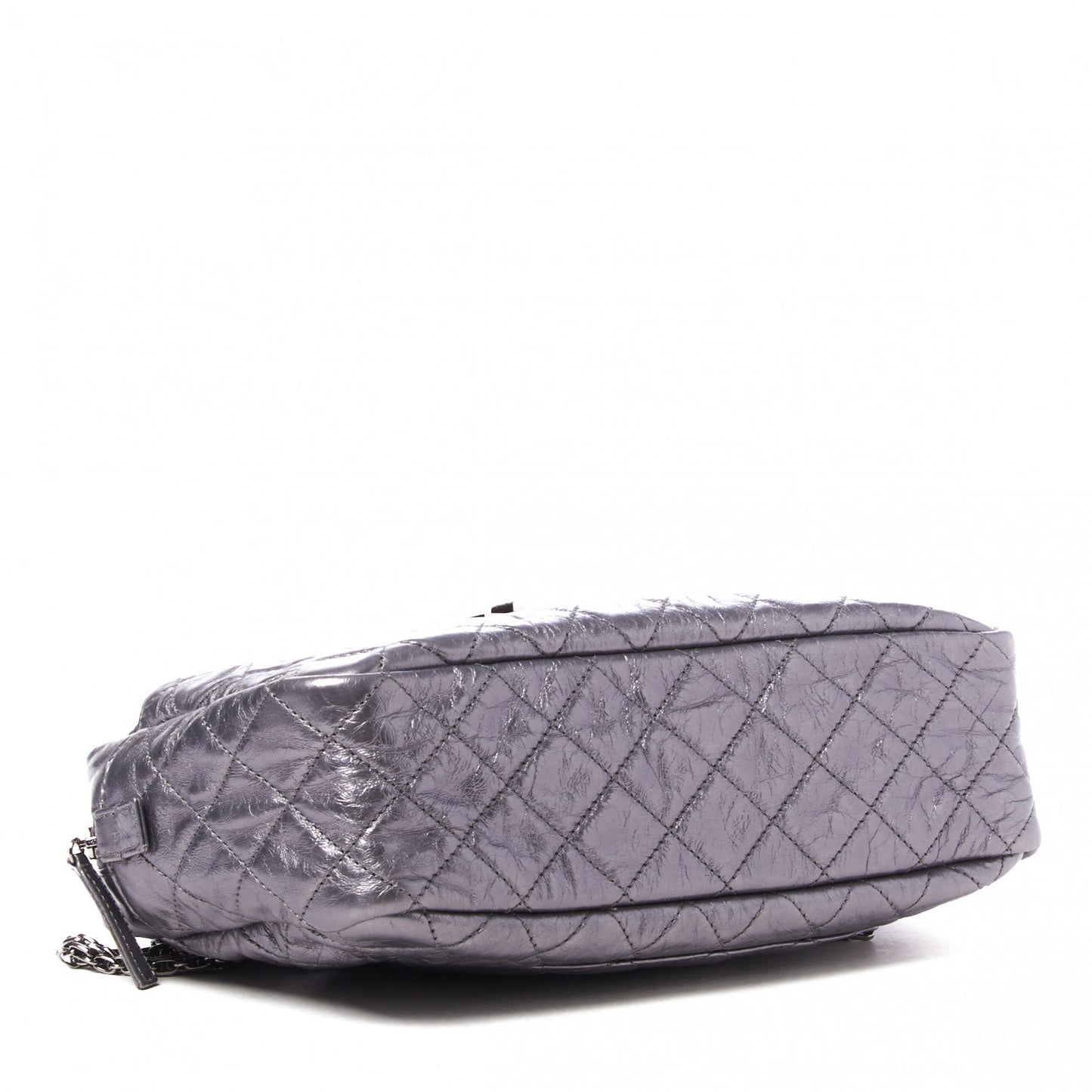 Metallic Aged Calfskin Quilted Medium Reissue Camera Case Dark Silver