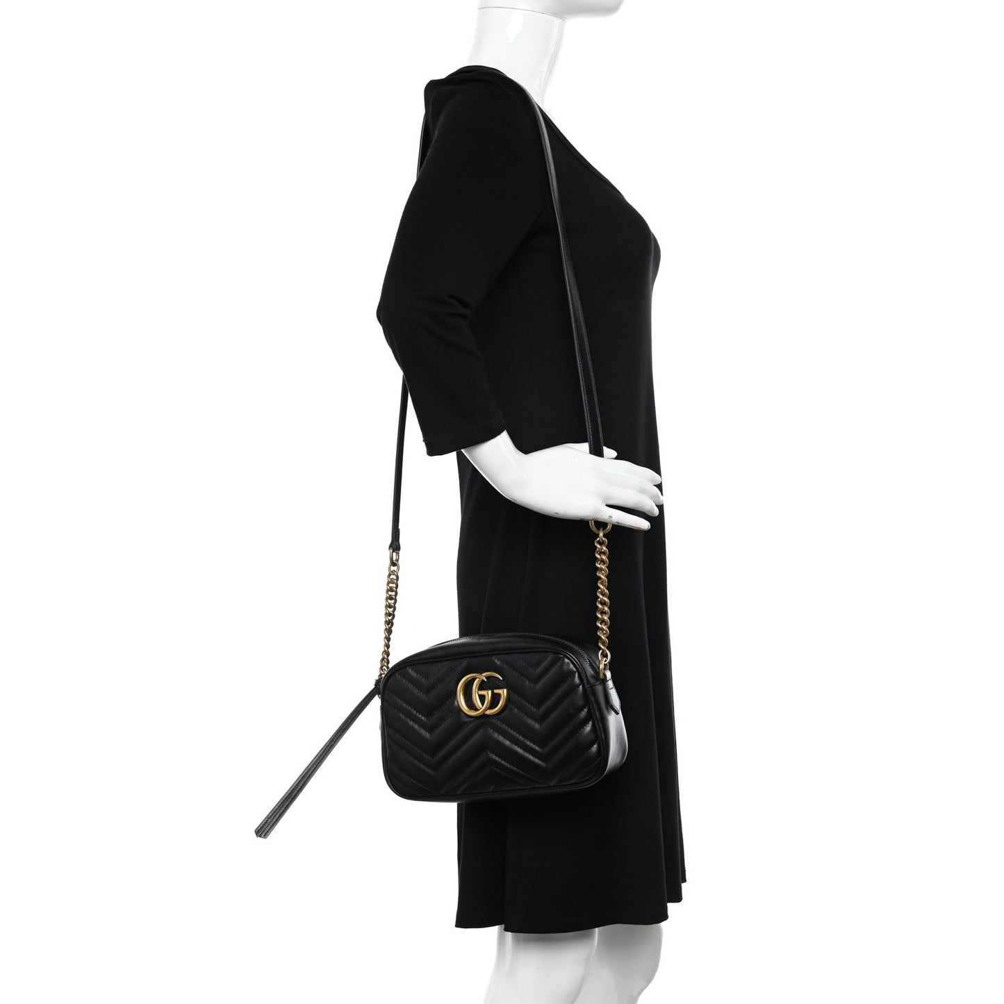 Calfskin Matelasse Small GG Marmont Chain Shoulder Bag Black