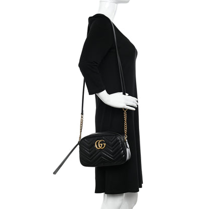 Gucci Calfskin Matelasse Small GG Marmont Chain Shoulder Bag Black 2 of 15