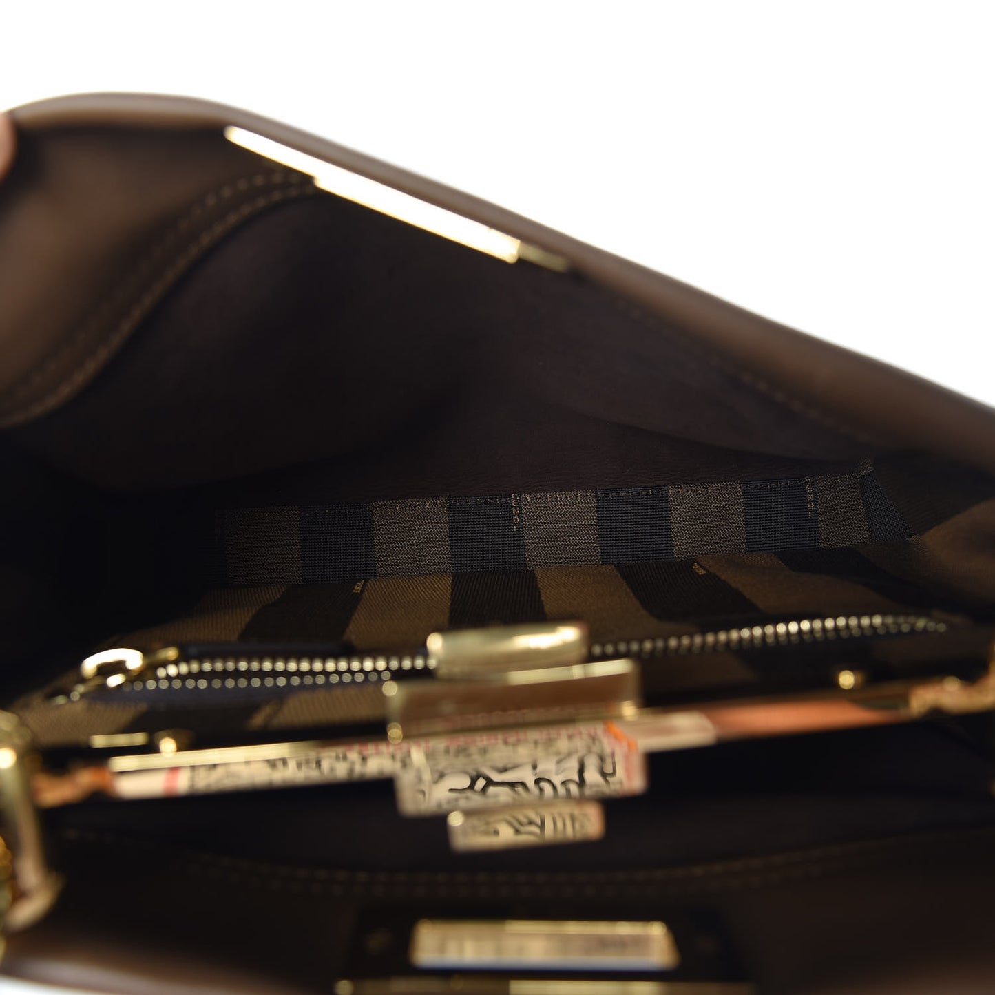 Vitello Seta Fabric Jacquard Pequin Medium Peekaboo Iconic Satchel Foresta Tobacco