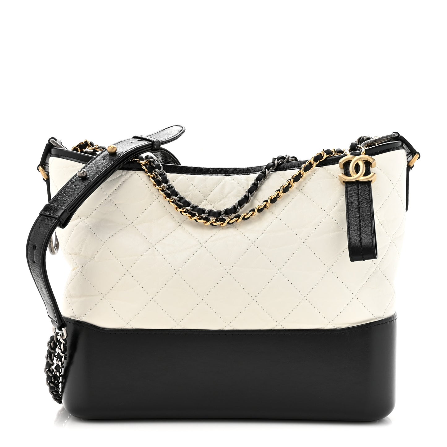 Aged Calfskin Quilted Medium Gabrielle Hobo Black White
