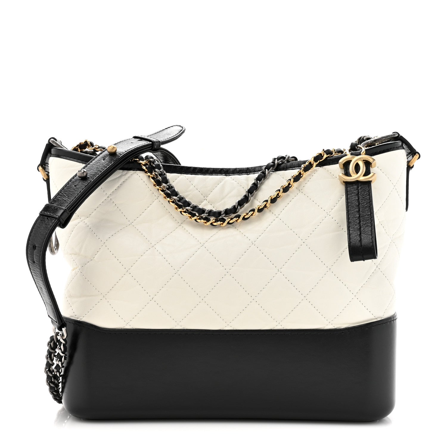Chanel Aged Calfskin Quilted Medium Gabrielle Hobo Black White 1 of 10